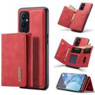 For OnePlus 9 (EU/NA) DG.MING M1 Series 3-Fold Multi Card Wallet  Back Cover Shockproof Case with Holder Function(Red) - 1