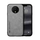For OnePlus 7T Skin Feel Magnetic Leather Back Phone Case(Light Grey) - 1
