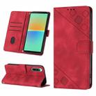 For Sony Xperia 10 V Skin-feel Embossed Leather Phone Case(Red) - 1