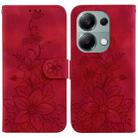For Xiaomi Redmi Note 13 Pro 4G Lily Embossed Leather Phone Case(Red) - 1