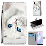 For Xiaomi Redmi 9A Coloured Drawing Cross Texture Horizontal Flip PU Leather Case with Holder & Card Slots & Wallet & Lanyard(White Kitten)