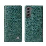 For Samsung Galaxy S21 Ultra 5G Fierre Shann Crocodile Texture Magnetic Horizontal Flip Genuine Leather Case with Holder & Card Slot(Green)