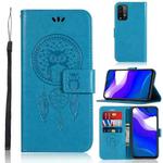 For Xiaomi Poco M3 Wind Chime Owl Embossing Pattern Horizontal Flip Leather Case with Holder & Card Slots & Wallet(Blue)