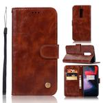For OnePlus 6 Retro Copper Buckle Crazy Horse Horizontal Flip PU Leather Case with Holder & Card Slots & Wallet & Lanyard(Brown)