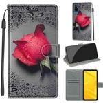 Voltage Coloured Drawing Magnetic Clasp Horizontal Flip PU Leather Case with Holder & Card Slots For ZTE Blade A71(C14 Black Water Drop Rose)