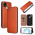 For OPPO Realme C21Y Carbon Fiber Texture Horizontal Flip TPU + PC + PU Leather Case with Card Slot(Brown)