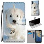 For ZTE Blade A31 Coloured Drawing Cross Texture Horizontal Flip PU Leather Case with Holder & Card Slots & Wallet & Lanyard(Snow Puppy)