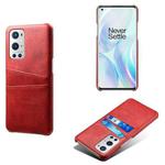 For OnePlus 9 Pro Calf Texture PC + PU Leather Back Cover Shockproof Case with Dual Card Slots(Red)