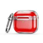 Electroplating Frame + Transparent TPU Earphone Protective Case with Hook For AirPods 3(Transparent Red + Silver)