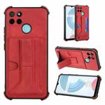 For OPPO Realme C21Y Dream PU + TPU Four-corner Shockproof Phone Back Cover Case with Card Slots & Holder(Red)