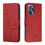 For OPPO Realme C35/Narzo 50A Prime 4G Stitching Calf Texture Buckle Leather Phone Case(Red)