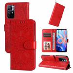 For Xiaomi Redmi Note 11 5G  / Poco M4 Pro 5G Embossed Sunflower Leather Phone Case(Red)