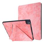 For iPad Pro 12.9 inch 2020 Marble Style Cloth Texture Horizontal Deformation Flip Leather Tablet Case with Holder & Pen Slot(Pink)