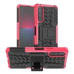 For Sony Xperia 10 IV Tire Texture TPU + PC Phone Case with Holder(Pink)