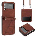 For Samsung Galaxy Z Flip3 5G Crossbody 3D Embossed Leather Phone Case(Brown)