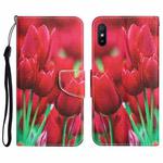 For Xiaomi Redmi 9A Colored Drawing Leather Phone Case(Tulips)