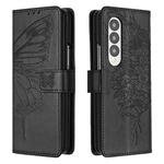 For Samsung Galaxy Z Fold3 5G Embossed Butterfly Leather Phone Case(Black)