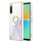 For Sony Xperia 10 IV Electroplating Marble IMD Phone Case with Ring Holder(White 006)