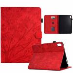 For iPad mini 2021 / mini 6 Fortune Tree Pressure Flower PU Tablet Case with Wake-up / Sleep Function(Red)