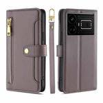For Realme GT5 240W Sheep Texture Cross-body Zipper Wallet Leather Phone Case(Grey)