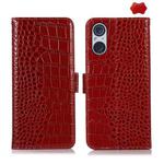 For Sony Xperia 5 V Crocodile Top Layer Cowhide Leather Phone Case(Red)