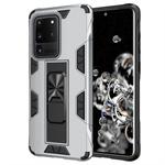 For Samsung Galaxy S20 Ultra Soldier Armor Shockproof TPU + PC Magnetic Protective Case with Holder(Silver)