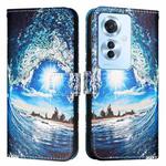 For OPPO Reno 11F 5G Global Colored Drawing Pattern Plain Weave Leather Phone Case(Waves And Sun)