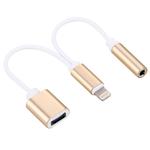 10cm 8 Pin Female & 3.5mm Audio Female to 8 Pin Male Charger&#160;Adapter Cable, Support All IOS Systems(Gold)
