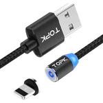 TOPK AM23 2m 2.4A Max USB to 8 Pin Nylon Braided Magnetic Charging Cable with LED Indicator(Black)