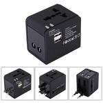Plug Adapter, Universal US / EU / UK / AU Power Connection Adaptor with 2 USB Ports, CE/FCC/ROHS Certificated(Black)
