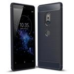 For Sony Xperia XZ2 Brushed Texture Carbon Fiber Shockproof TPU Protective Back Case(Navy Blue)