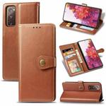 For OnePlus 8T Retro Solid Color Leather Buckle Phone Case with Lanyard & Photo Frame & Card Slot & Wallet & Stand Function(Brown)