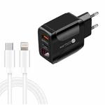 PD001D PD3.0 20W + QC3.0 USB LED Digital Display Fast Charger with Type-C to 8 Pin Data Cable, EU Plug(Black)