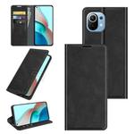 For Xiaomi Mi 11 Lite Retro-skin Business Magnetic Suction Leather Case with Holder & Card Slots & Wallet(Black)