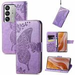 For ZTE Axon 40 Ultra Butterfly Love Flower Embossed Flip Leather Phone Case(Light Purple)