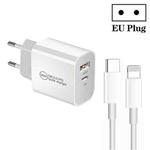 PD30W USB-C / Type-C + QC3.0 USB Dual Port Charger with 1m Type-C to 8 Pin Data Cable, EU Plug