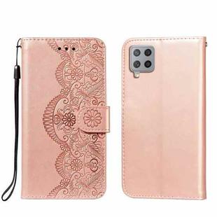 For Samsung Galaxy A42 5G Flower Vine Embossing Pattern Horizontal Flip Leather Case with Card Slot & Holder & Wallet & Lanyard(Rose Gold)
