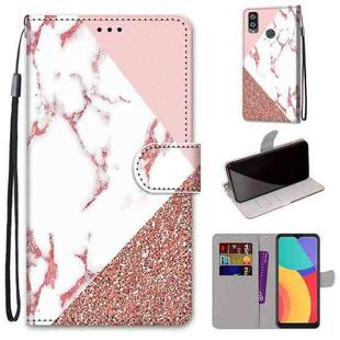For Alcatel 1L (2021) Coloured Drawing Cross Texture Horizontal Flip PU Leather Case with Holder & Card Slots & Wallet & Lanyard(Pink Stone Texture)