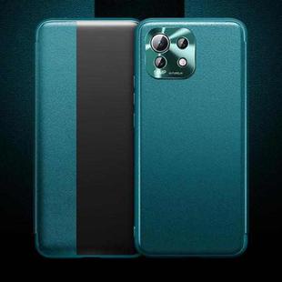 For Xiaomi Mi 11 Lite Magnetic Side Window View Shockproof Horizontal Flip Leather Case(Green)
