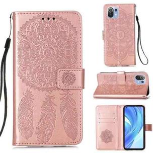 For Xiaomi Mi 11 Lite Dream Catcher Printing Horizontal Flip Leather Case with Holder & Card Slots & Wallet & Lanyard(Rose Gold)