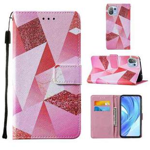 For Xiaomi Mi 11 Lite Cross Texture Painting Pattern Horizontal Flip Leather Case with Holder & Card Slots & Wallet & Lanyard(Pink Rhombus)