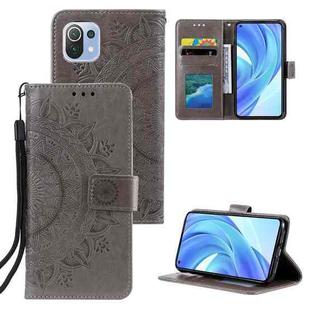 For Xiaomi Mi 11 Lite Totem Flower Embossed Horizontal Flip TPU + PU Leather Case with Holder & Card Slots & Wallet(Grey)