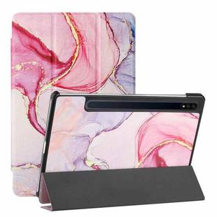 For Samsung Galaxy Tab S8+ / Tab S8 Plus /  Tab S7 FE / Tab S7+ T970/T975 Silk Texture Colored Drawing Pattern Horizontal Flip Magnetic PU Leather Case with Three-folding Holder & Sleep / Wake-up Function(Pink Marble)