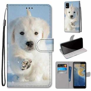 For ZTE Blade A31 Coloured Drawing Cross Texture Horizontal Flip PU Leather Case with Holder & Card Slots & Wallet & Lanyard(Snow Puppy)