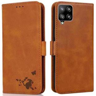 For Samsung Galaxy A42 5G Embossed Cat Butterflies Pattern Horizontal Flip Leather Case with Card Slot & Holder & Wallet(Orange)
