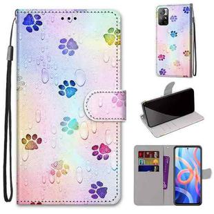 For Xiaomi Redmi Note 11 Coloured Drawing Cross Texture Horizontal Flip Leather Phone Case with Holder & Card Slots & Wallet & Lanyard(Footprint Water Drops)