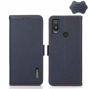 For Alcatel 1L 2021 KHAZNEH Side-Magnetic Litchi Genuine Leather RFID Phone Case(Blue)