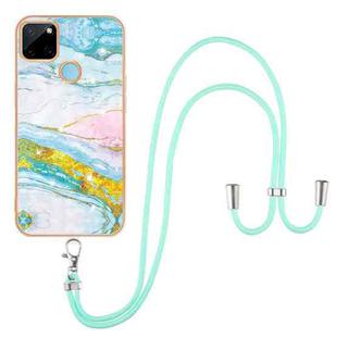 For Realme C21Y Electroplating Marble IMD TPU Phone Case with Lanyard(Green 004)