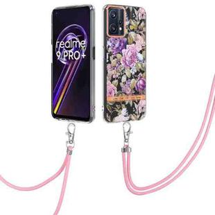 For OPPO Realme 9 Pro 5G Flowers Series TPU Phone Case with Lanyard(Purple Peony)