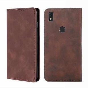 For Alcatel Axel / Lumos Skin Feel Magnetic Horizontal Flip Leather Phone Case(Dark Brown)